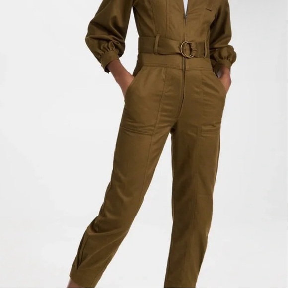 Madewell Olive Green 3/4 Sleeve Belted Jumpsuit coveralls size xs - Picture 3 of 13